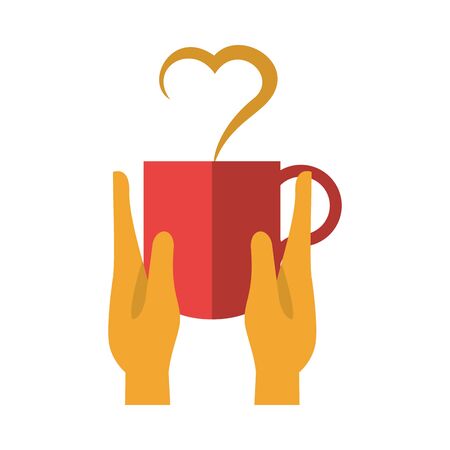 hands lifting coffee cup with heart vector illustration designのイラスト素材