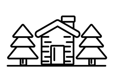 happy merry christmas house with pines vector illustration designのイラスト素材
