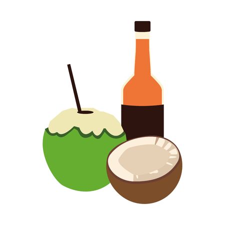 beer bottle and coconut drink icon over white background, vector illustrationのイラスト素材