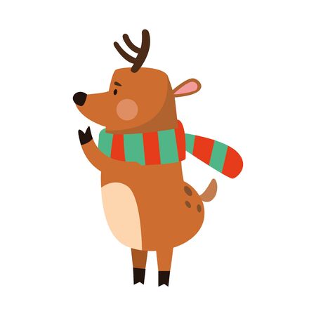 christmas deer with colorful scarf over white background, vector illustrationのイラスト素材