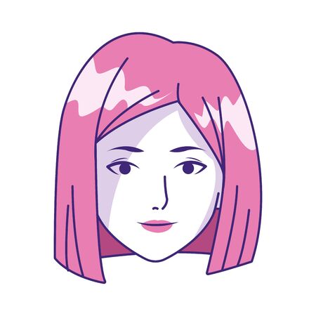 cartoon woman face icon over white background, colorful design, vector illustrationのイラスト素材