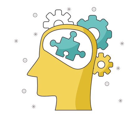 head with jigsaw pieces over white background, vector illustration