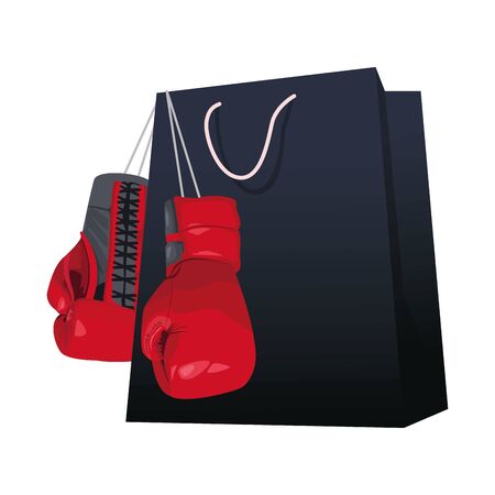 shopping bag with boxing gloves over white background, colorful design, vector illustrationのイラスト素材