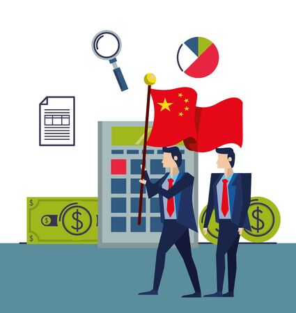 businessmen with flag China characters vector illustration designのイラスト素材
