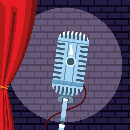 microphone light wall brick stand up comedy show vector illustrationのイラスト素材