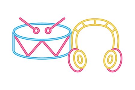 earphones audio with drum instrument vector illustration designのイラスト素材