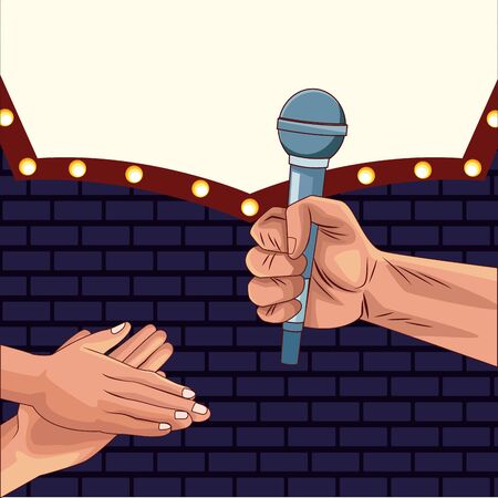 hand with microphone applause billboard stand up comedy show vector illustrationのイラスト素材
