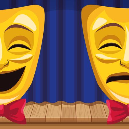 theatrical masks with bow tie stand up comedy show vector illustrationのイラスト素材