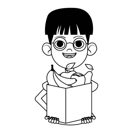 boy holding a fruits box icon over white background, flat design, vector illustrationのイラスト素材