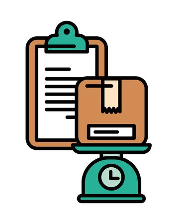 scale measure with box carton packing postal service vector illustration designのイラスト素材