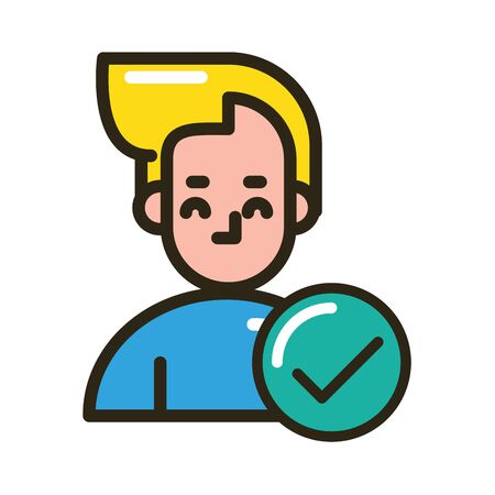 young man with check symbol character icon vector illustration designのイラスト素材