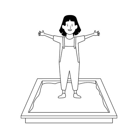 happy girl in sandbox icon over white background, vector illustrationのイラスト素材