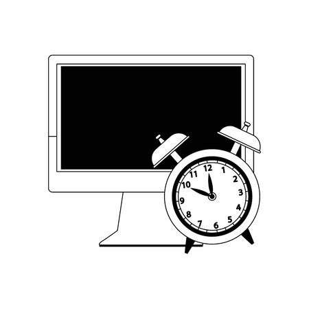 computer and alarm clock over white background, flat design, vector illustrationのイラスト素材