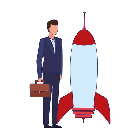 businessman and space rocket over white background, vector illustrationのイラスト素材