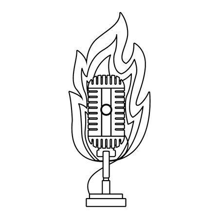 retro microphone in flames icon over white background, flat design, vector illustrationのイラスト素材