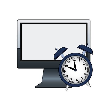 computer and alarm clock over white background, vector illustrationのイラスト素材