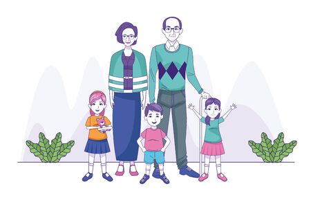 grand parents couple with kids family characters vector illustration designのイラスト素材