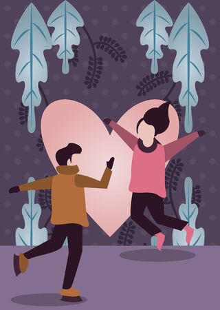young lovers couple with winter clothes and love season vector illustration designのイラスト素材