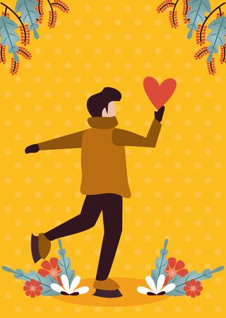 young man with winter clothes and love season vector illustration designのイラスト素材