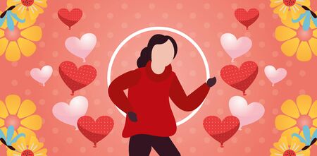 young woman with winter clothes and love season vector illustration designのイラスト素材