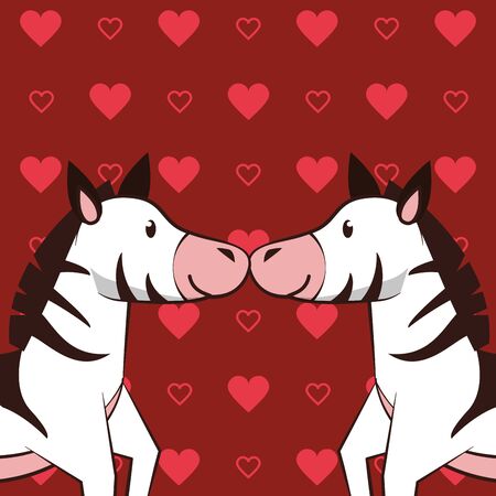 happy valentines day card with cute zebras couple vector illustration designのイラスト素材