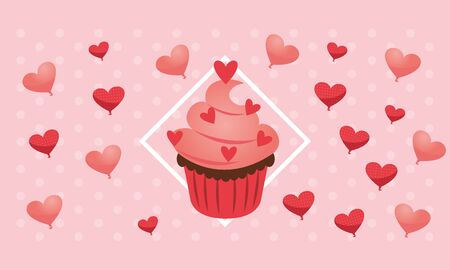 delicious sweet cupcake with hearts vector illustration designのイラスト素材