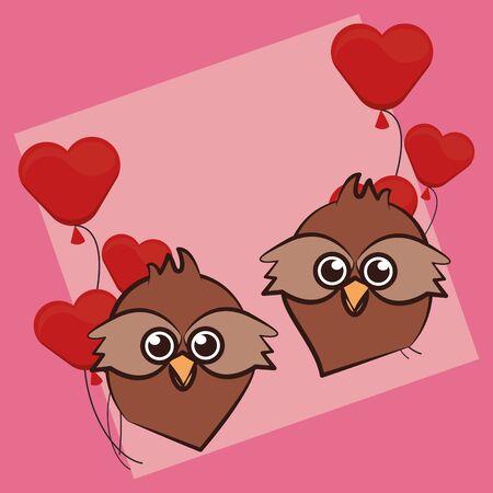 happy valentines day card with cute owls couple vector illustration designのイラスト素材