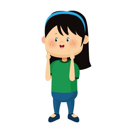 cute girl standing icon over white background, colorful design, vector illustrationのイラスト素材