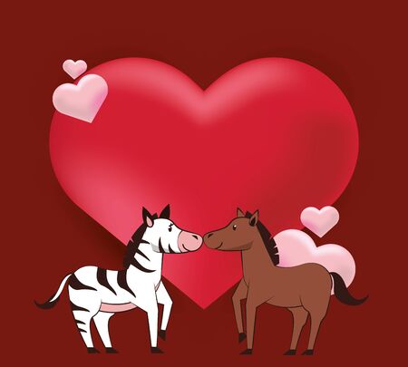 happy valentines day card with cute zebras couple vector illustration designのイラスト素材