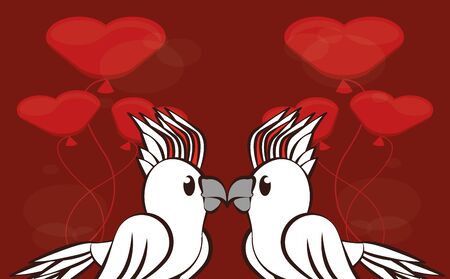 happy valentines day card with cute parrots couple vector illustration designのイラスト素材