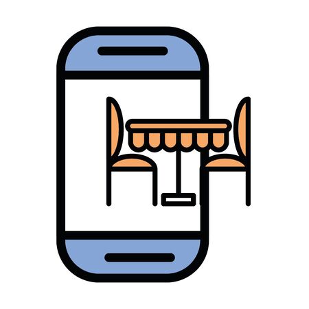 smartphone with table and chairs dinning vector illustration designのイラスト素材