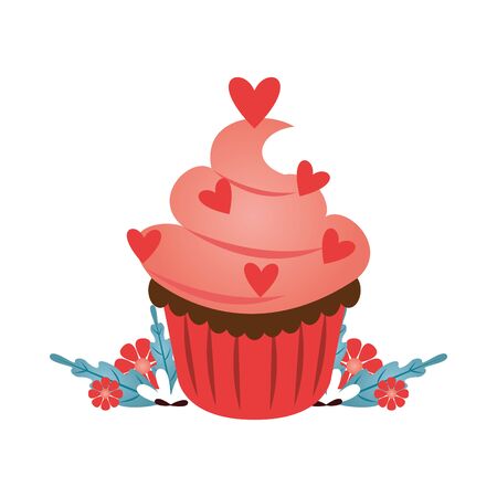 delicious sweet cupcake with hearts vector illustration designのイラスト素材