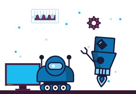 couple of robots technology with data center icons vector illustrationのイラスト素材