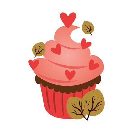 delicious sweet cupcake with hearts vector illustration designのイラスト素材