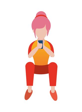 woman using smartphone avatar character vector illustration designのイラスト素材