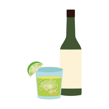 liquor bottle and cocktail glass icon over white background, vector illustrationのイラスト素材