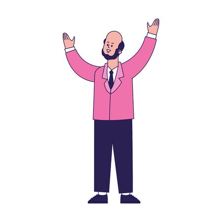 cartoon businessman with arms up over white background, vector illustrationのイラスト素材