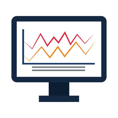 computer with graphic chart over white background, vector illustrationのイラスト素材