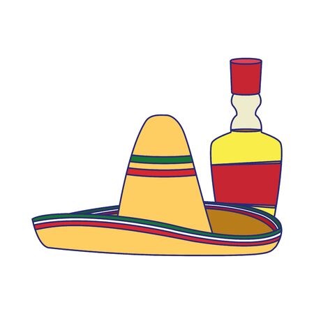 Mexican hat and tequila design, Mexico culture tourism landmark latin and party theme Vector illustrationのイラスト素材