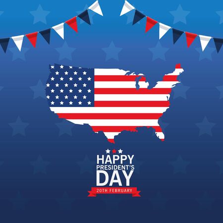 happy presidents day poster with usa map and flag vector illustration designのイラスト素材
