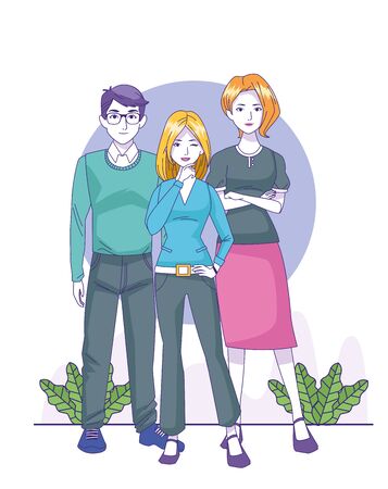 cartoon man with two girls standing over white background, colorful design, vector illustrationのイラスト素材