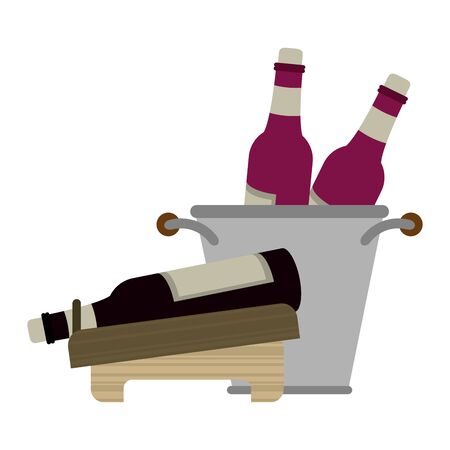 ice bucket with wine bottles and holder with wine bottle over white background, vector illustrationのイラスト素材