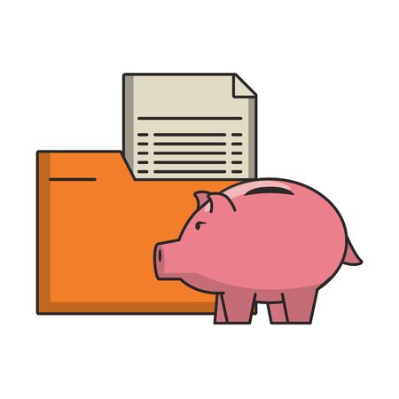 Money piggy with folder and documents vector illustrationのイラスト素材