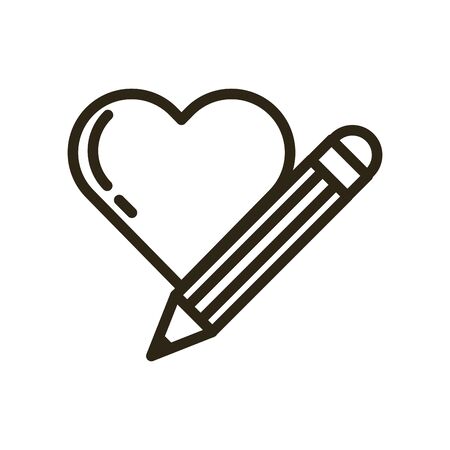 happy valentines day heart with pencil vector illustration designのイラスト素材