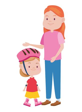 cute mother and daughter in skates vector illustration designのイラスト素材
