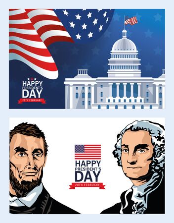 happy presidents day poster with lincoln and washington vector illustration designのイラスト素材