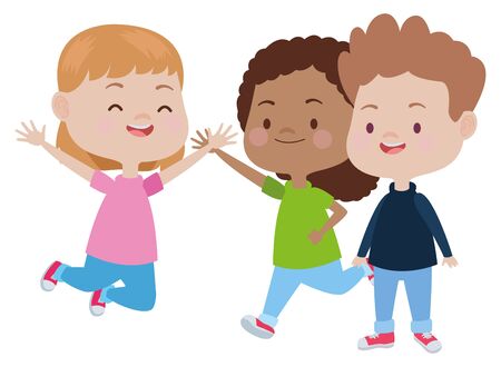 Happy kids smiling and playing with friends cartoon vector illustration graphic design.のイラスト素材