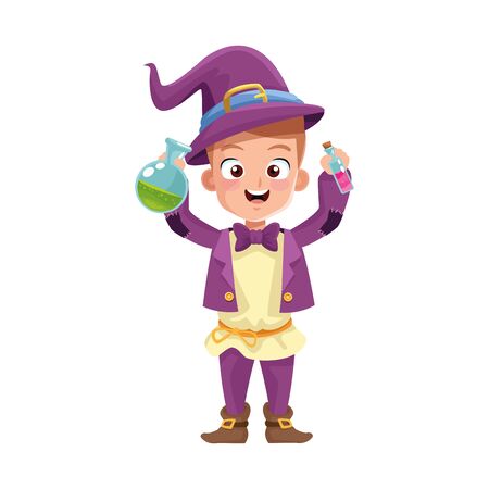 little boy with magician costume character vector illustration designのイラスト素材