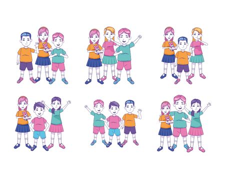cartoon happy kids icon set over white background, colorful design, vector illustrationのイラスト素材