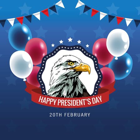 happy presidents day poster with eagle and balloons helium vector illustration designのイラスト素材